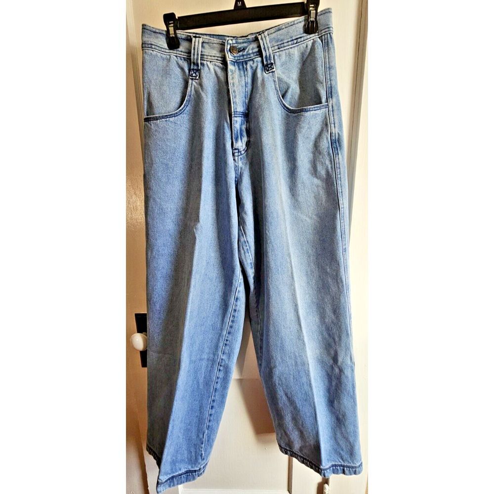 Vtg KIKAI MACHINE 100% cotton jeans men baggy wide leg blue jeans‎ Sz 30x32